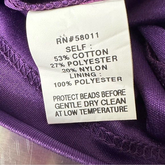 DAVID MEISTER Black Lace Cocktail Dress Beaded Cuffs, Purple Lining Size 6 - Picture 14 of 16